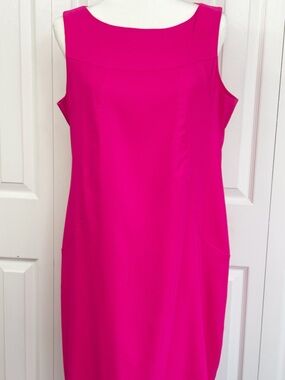 NWT AGB Fuchsia Hot Pink Solid Stretch Twill Sleeveless Sheath Dress 16